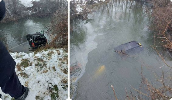 Un autoturism a parasit partea carosabila si a plonjat in parau | imaginea 1