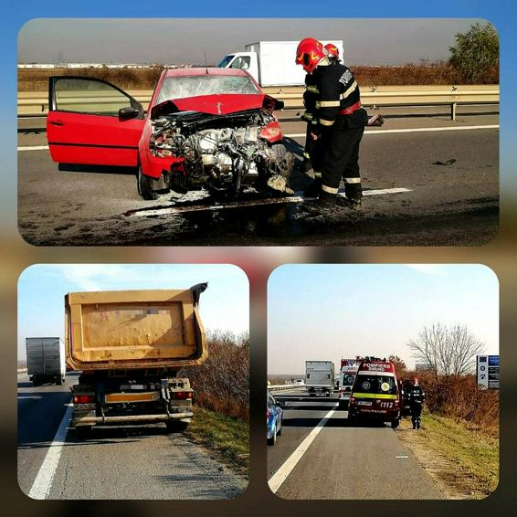 Coliziune intre un autoturism si o basculanta pe A1 Bucuresti Pitesti | imaginea 1